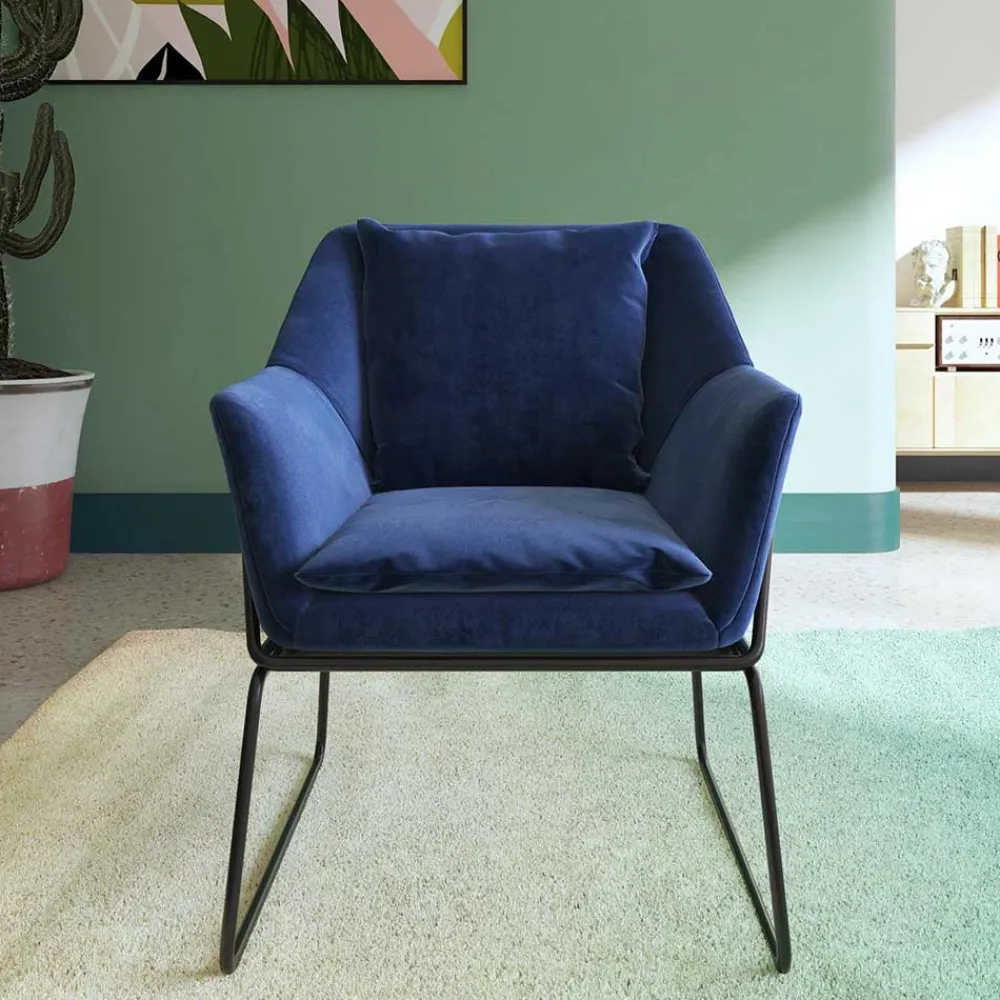 Wohnen Loft Designsessel in Blau Samt - Circlefun