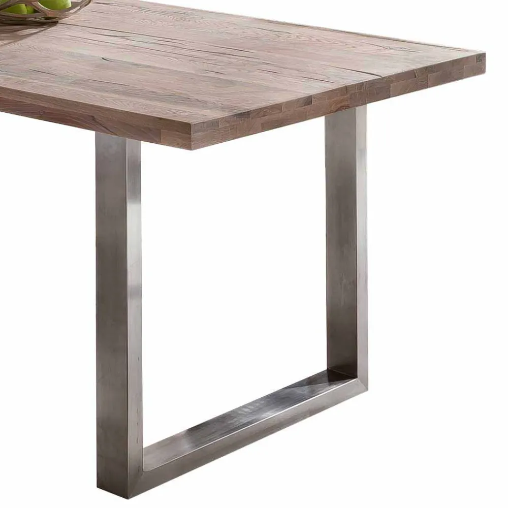 Wohnen Massivholzmöbel|Esszimmertische*Loft Designtisch Deluiga mit Edelstahl Gestell