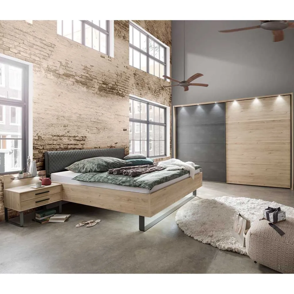 Wohnen Loft Doppelbett & Schwebetüren Schrank - Licruva (vierteilig)