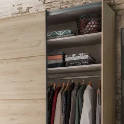 Wohnen Loft Doppelbett & Schwebetüren Schrank - Licruva (vierteilig)