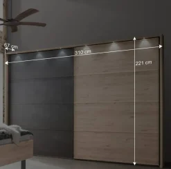 Wohnen Loft Doppelbett & Schwebetüren Schrank - Licruva (vierteilig)