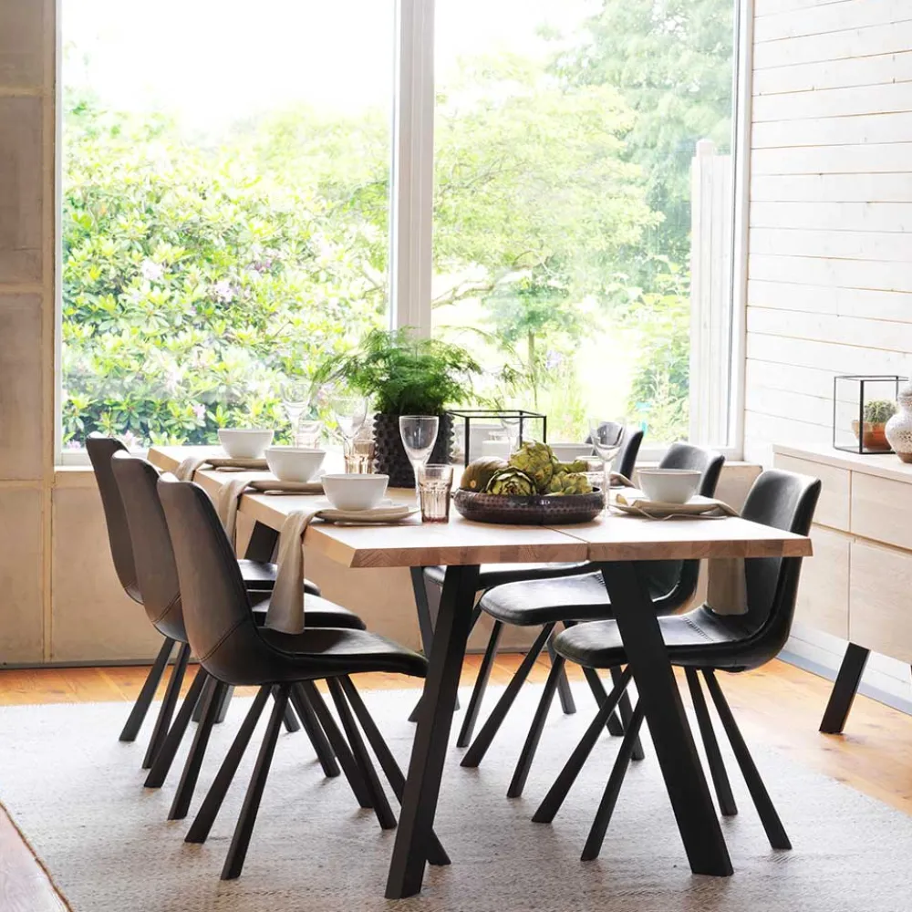 Wohnen Loft Esstischgruppe mit Eiche White Wash Tisch Pulva & 6 Schalenstühlen (siebenteilig)