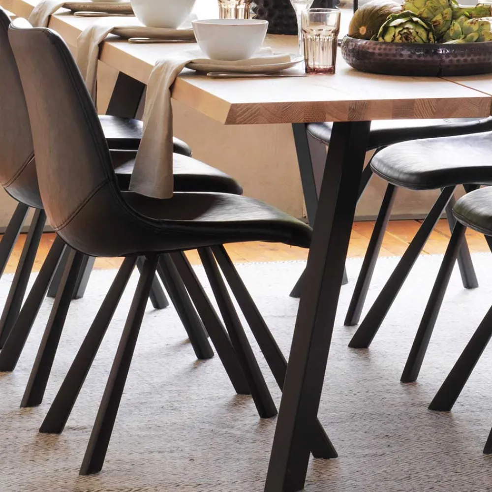 Wohnen Loft Esstischgruppe mit Eiche White Wash Tisch Pulva & 6 Schalenstühlen (siebenteilig)