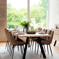 Wohnen Loft Tisch Eiche White Wash & 6 Stühle Pulva in Braun Microfaser (siebenteilig)