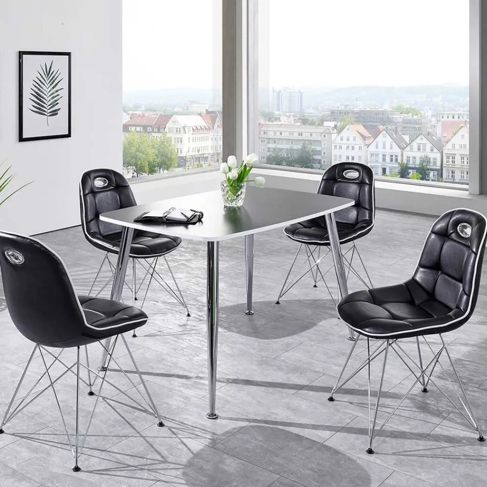 Wohnen Küchen-Essgruppen|Essgruppen*Loft Tischgruppe in Schwarz Weiß Wancora mit Schalenstühlen (fünfteilig)