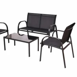 Wohnen Lounge Mesh Gartenmöbel in Schwarz - Anastasius (vierteilig)