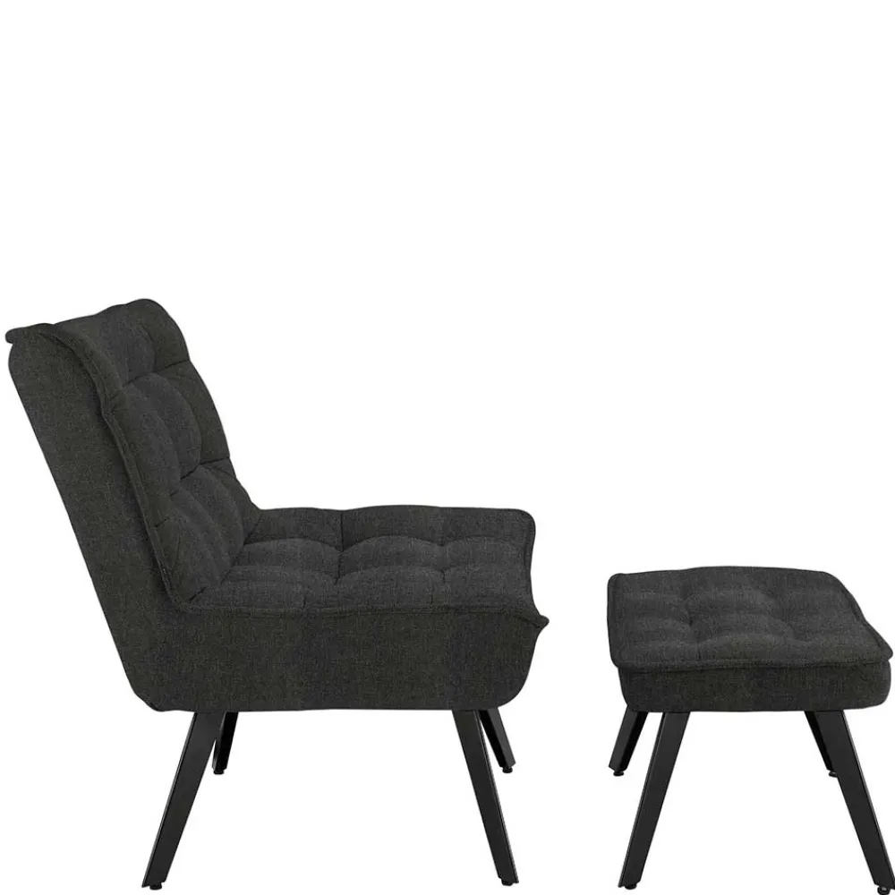 Wohnen Lounge Sessel mit Hocker in Anthrazit - Mook (zweiteilig)