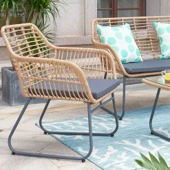 Wohnen Lounge Sitzgruppe aus Geflecht in Beige - Renzo (vierteilig)