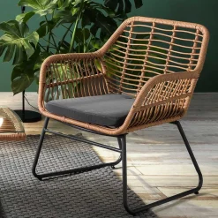 Wohnen Lounge Sitzgruppe aus Geflecht in Beige - Renzo (vierteilig)