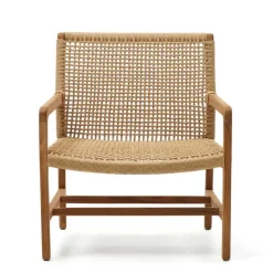 Wohnen Loungesessel aus Geflecht und Teakholz - Comrinaca