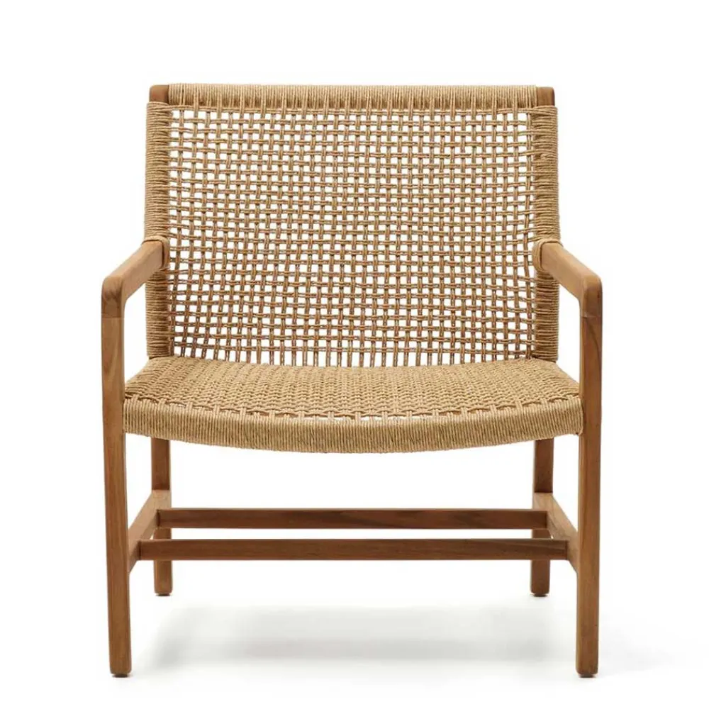 Wohnen Loungesessel aus Geflecht und Teakholz - Comrinaca