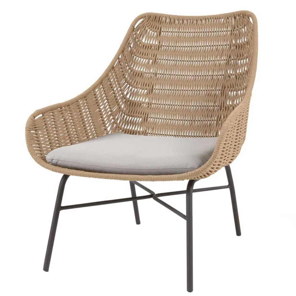 Wohnen Rattanmöbel*Loungestuhl aus Kordelgeflecht in Beige - Abecra (2er Set)