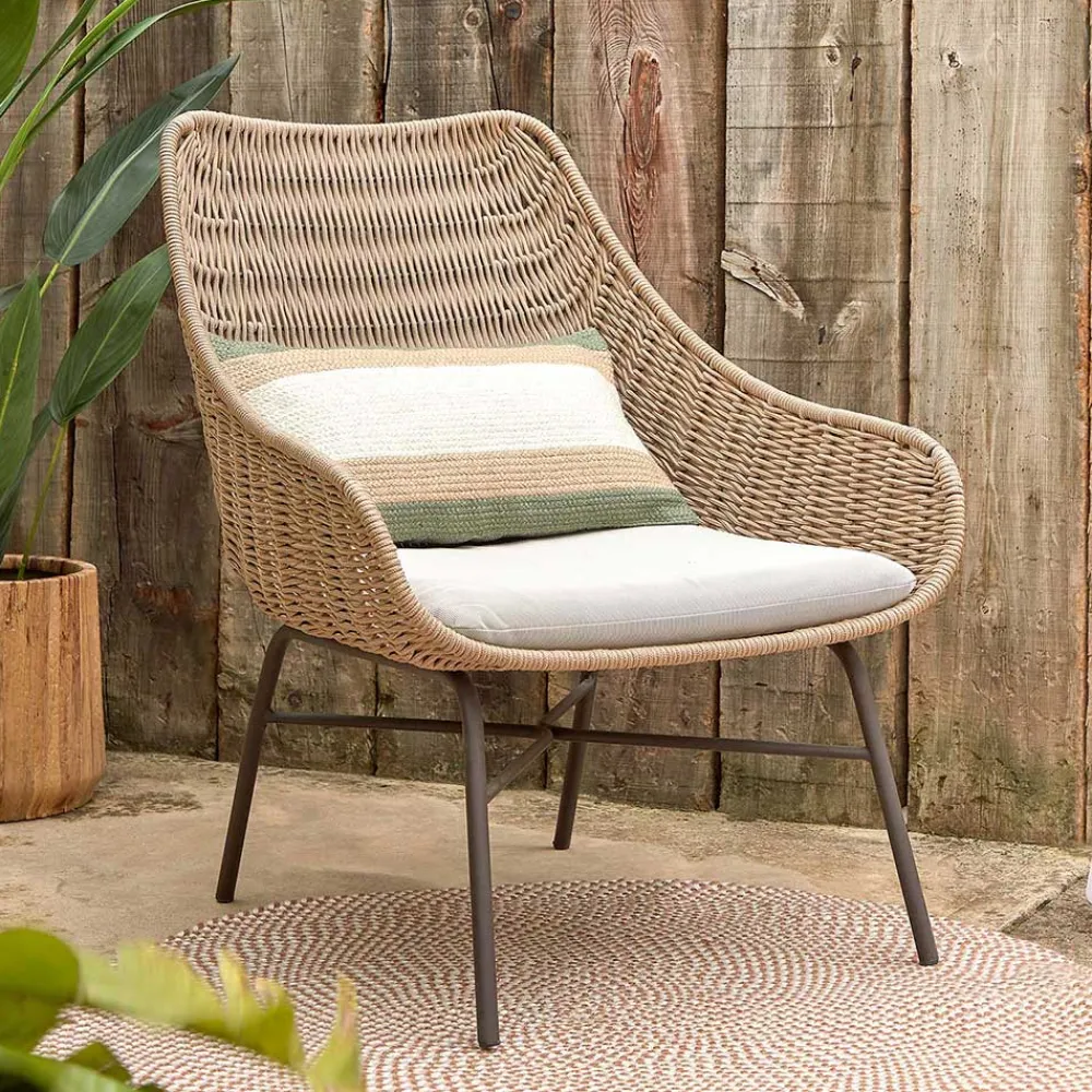 Wohnen Rattanmöbel*Loungestuhl aus Kordelgeflecht in Beige - Abecra (2er Set)