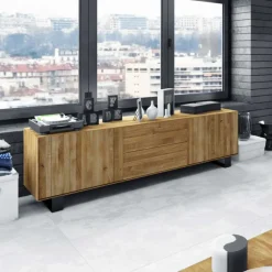 Wohnen Schwarze Möbel|Sideboards & Kommoden*Lowboard Manzey aus Wildeiche massiv geölt