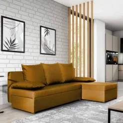 Wohnen Schlafsofas*L-Schlafsofa in Senfgelb Velours - Xantra