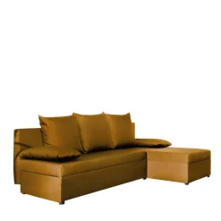 Wohnen Schlafsofas*L-Schlafsofa in Senfgelb Velours - Xantra