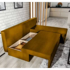 Wohnen Schlafsofas*L-Schlafsofa in Senfgelb Velours - Xantra