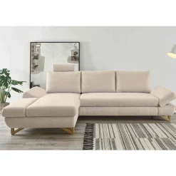 Wohnen Schlafsofas*L-Sofa mit Schlaffunktion in Creme & Buche - Baonga