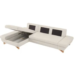 Wohnen Schlafsofas*L-Sofa mit Schlaffunktion in Creme & Buche - Baonga