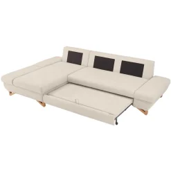 Wohnen Schlafsofas*L-Sofa mit Schlaffunktion in Creme & Buche - Baonga