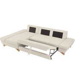 Wohnen Schlafsofas*L-Sofa mit Schlaffunktion in Creme & Buche - Baonga
