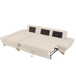 Wohnen Schlafsofas*L-Sofa mit Schlaffunktion in Creme & Buche - Baonga