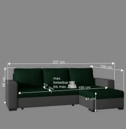 Wohnen Schlafsofas*L-Sofa Schlafcouch in Dunkelgrau Stoff - Planet