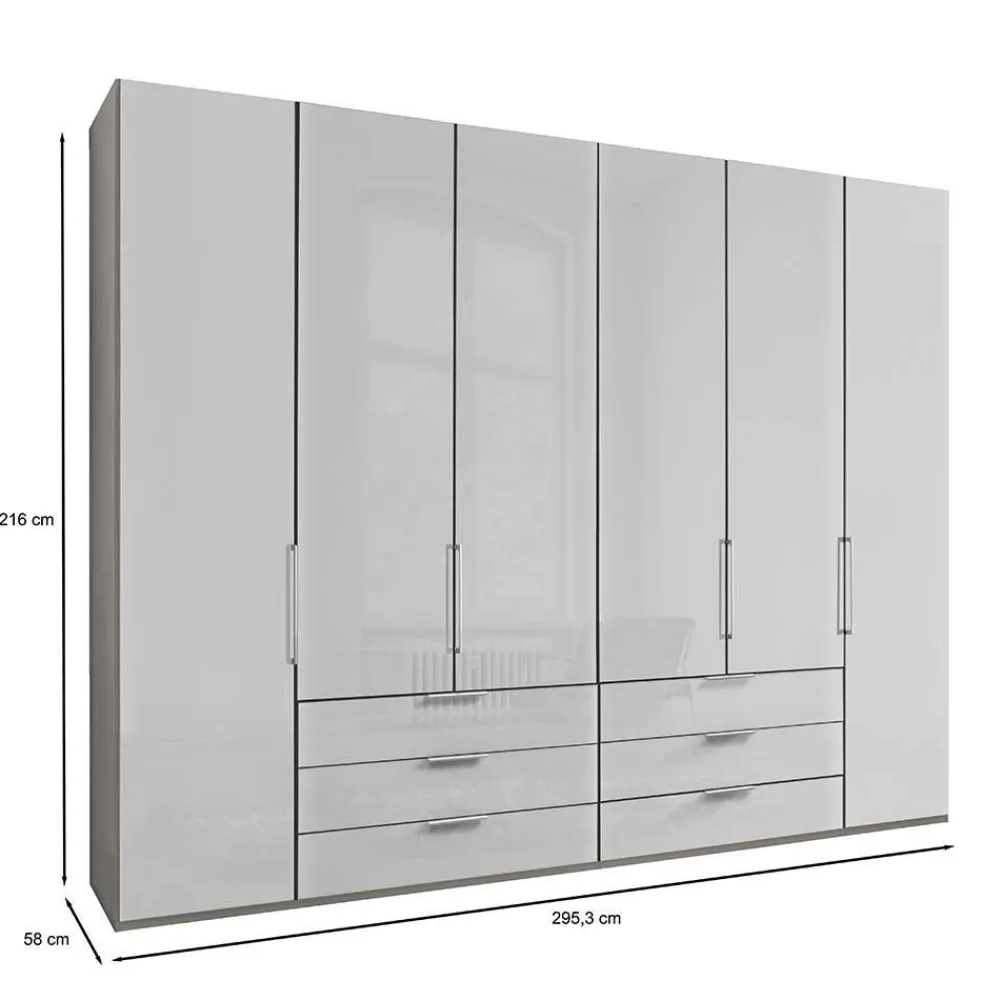 Wohnen 3m 4-türiger Kleiderschrank in Weiß Glasfront - Cara