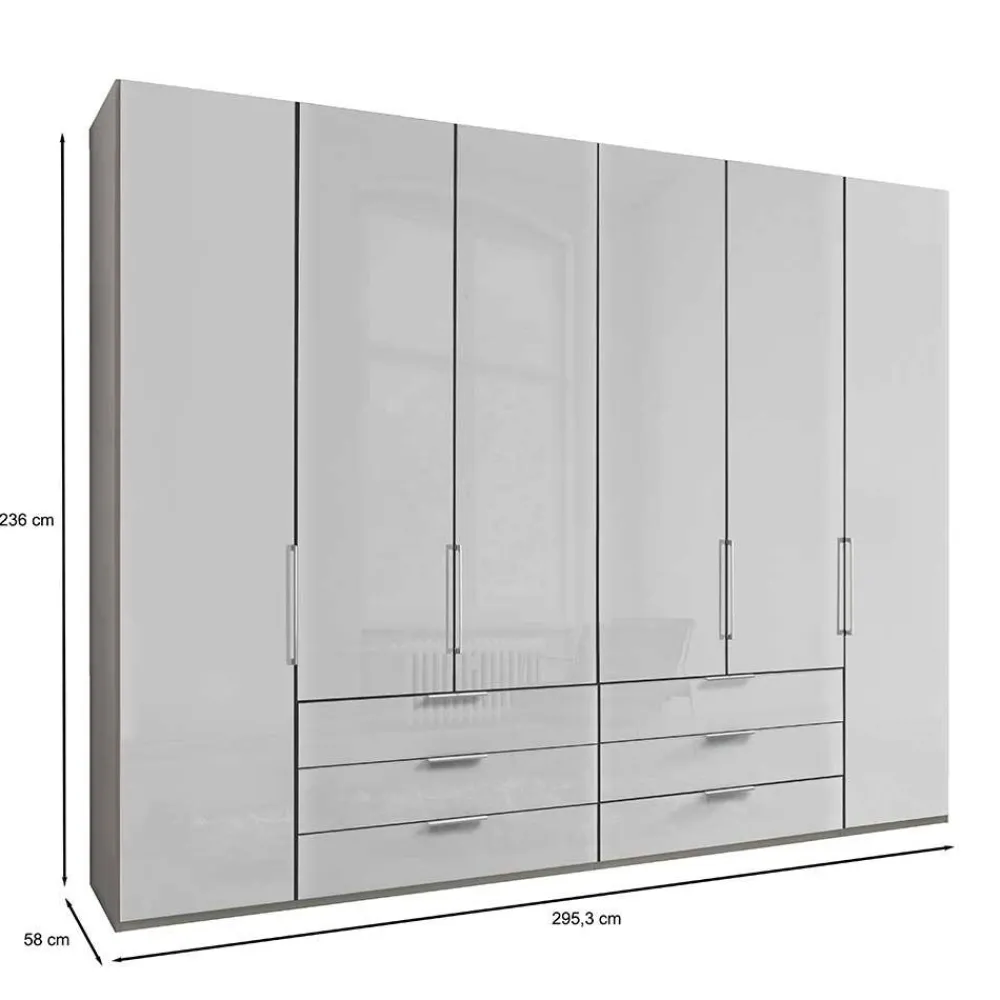 Wohnen 3m 4-türiger Kleiderschrank in Weiß Glasfront - Cara