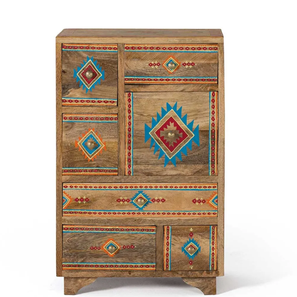 Wohnen Landhausmöbel|Kommoden*Mangoholz Kommode mit Ethno Ornamenten - Linall