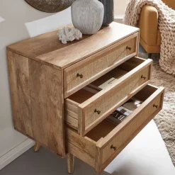 Wohnen Rattanmöbel|Flurkommoden*Mangoholz Kommode mit Rattan Geflecht Fronten - Kanados