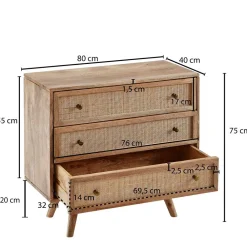 Wohnen Rattanmöbel|Flurkommoden*Mangoholz Kommode mit Rattan Geflecht Fronten - Kanados