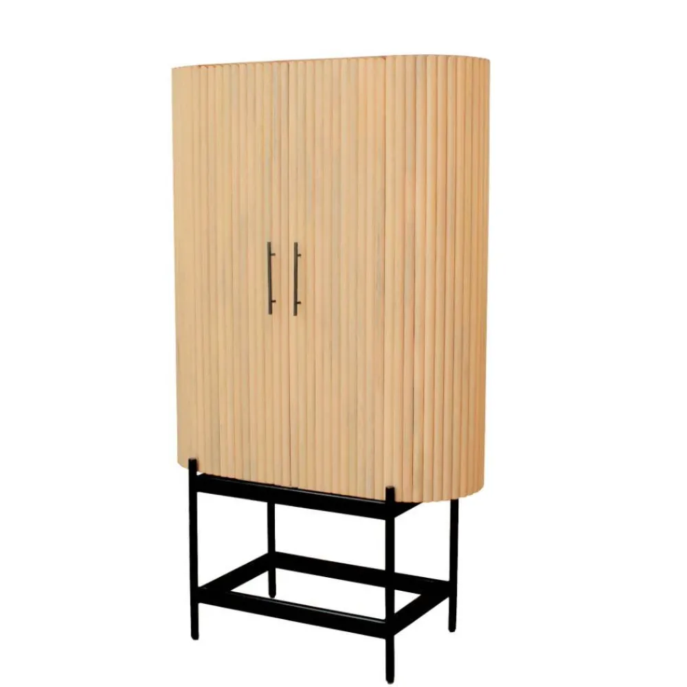 Wohnen Vitrinen|Wohnzimmer-Vitrinen*Mangoholz Schrank in Lamellenoptik - Dorian