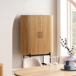 Wohnen Vitrinen|Wohnzimmer-Vitrinen*Mangoholz Schrank in Lamellenoptik - Dorian