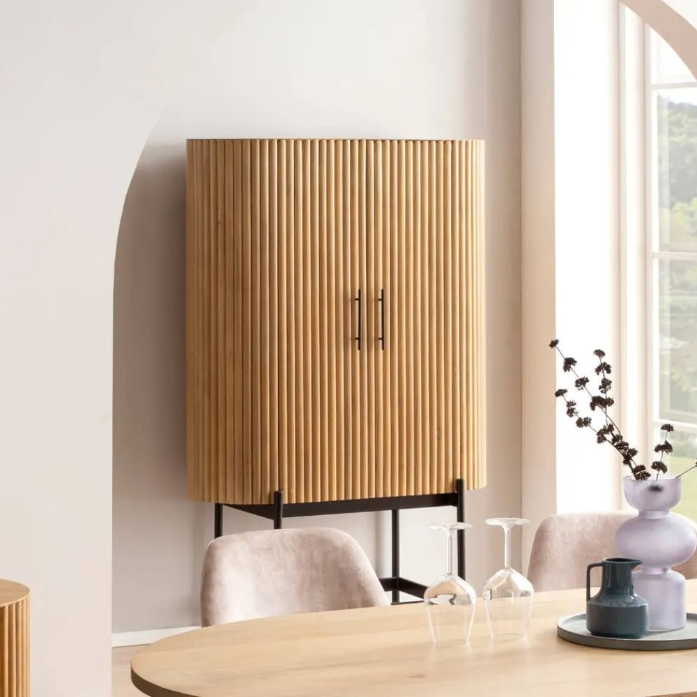 Wohnen Vitrinen|Wohnzimmer-Vitrinen*Mangoholz Schrank in Lamellenoptik - Dorian