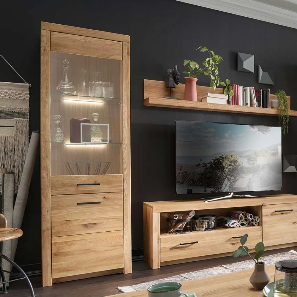 Wohnen Massive Holzvitrine aus geölter Wildeiche - Loitons