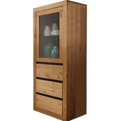 Wohnen Vitrinen|Wohnzimmer-Vitrinen*Massiver Kiefernholz Schrank mit Glastür - Filedria