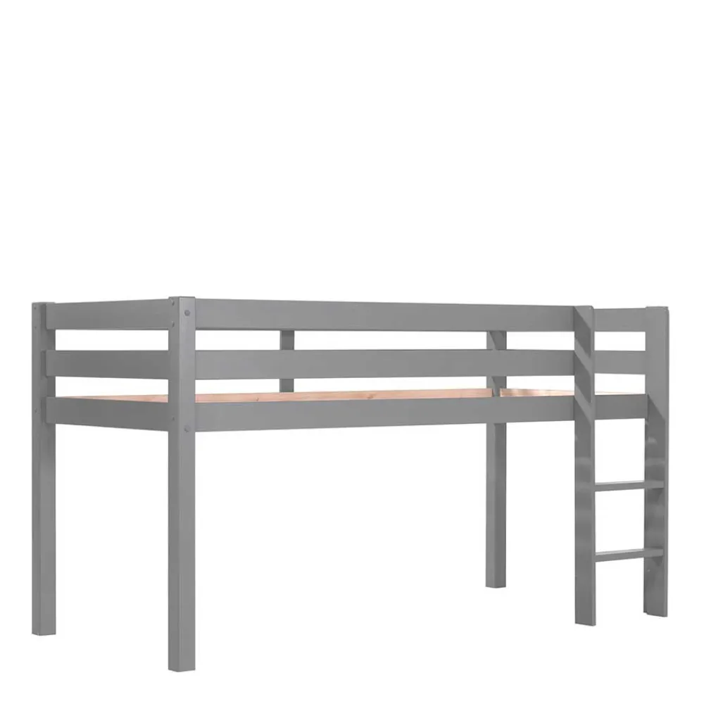 Kinder Wohnen Massives Kinderhochbett in Grau lackiert - Niilo