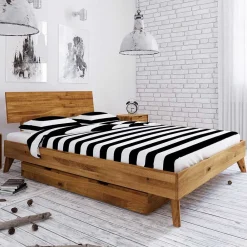 Wohnen Massives Wildeiche Bett mit Schubladen - Eavy I