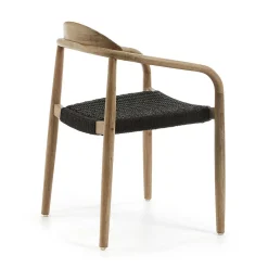 Wohnen Naturholzmöbel|Rattanmöbel*Massivholz Armlehnstuhl mit Geflecht Sitz Anela aus Kordel Grau (4er Set)