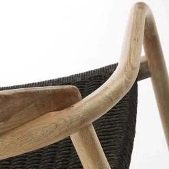 Wohnen Naturholzmöbel|Rattanmöbel*Massivholz Armlehnstuhl mit Geflecht Sitz Anela aus Kordel Grau (4er Set)