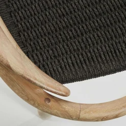 Wohnen Naturholzmöbel|Rattanmöbel*Massivholz Armlehnstuhl mit Geflecht Sitz Anela aus Kordel Grau (4er Set)