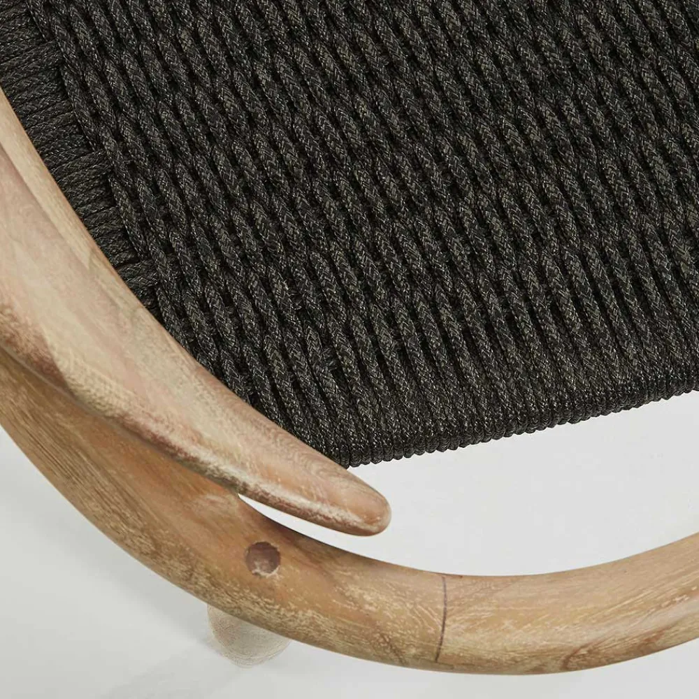 Wohnen Naturholzmöbel|Rattanmöbel*Massivholz Armlehnstuhl mit Geflecht Sitz Anela aus Kordel Grau (4er Set)