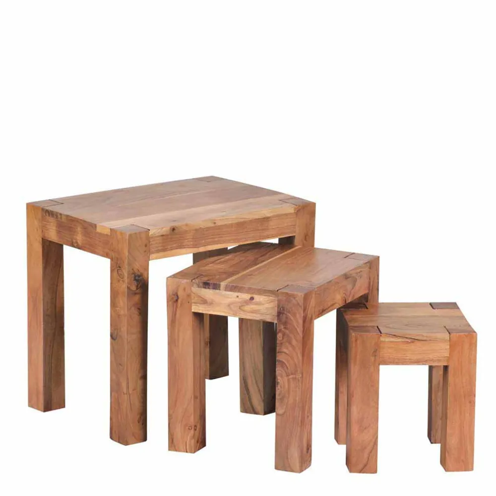 Wohnen Massivholzmöbel|Küchentische*Massivholz Beistelltische Vislan im Set (dreiteilig)