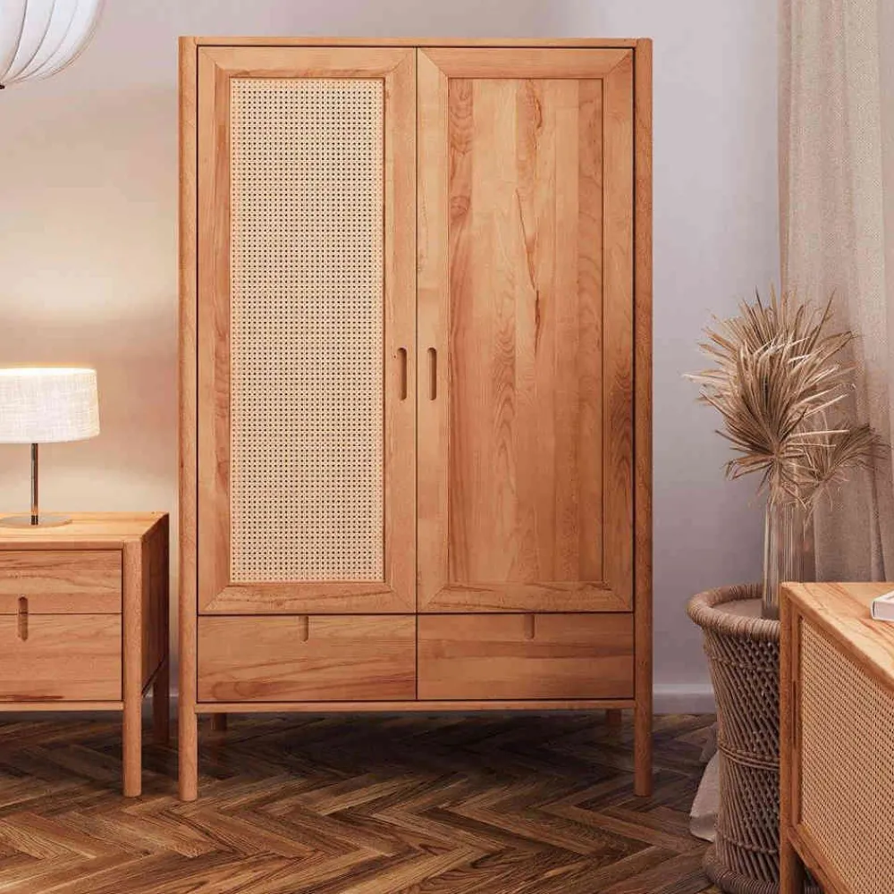 Wohnen Massivholz Kleiderschrank mit 2 Türen & Schublade - Indrya