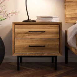 Wohnen Massivholz Nachtkommode mit zwei Schubladen - Kerfa