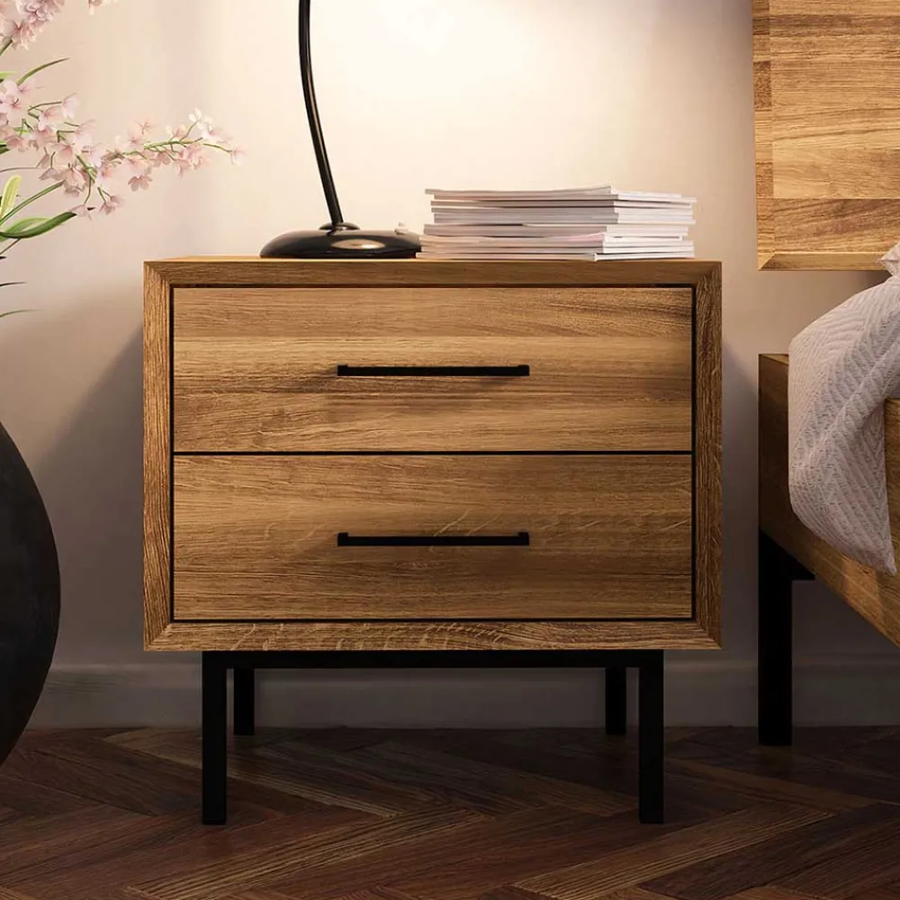 Wohnen Massivholz Nachtkommode mit zwei Schubladen - Kerfa