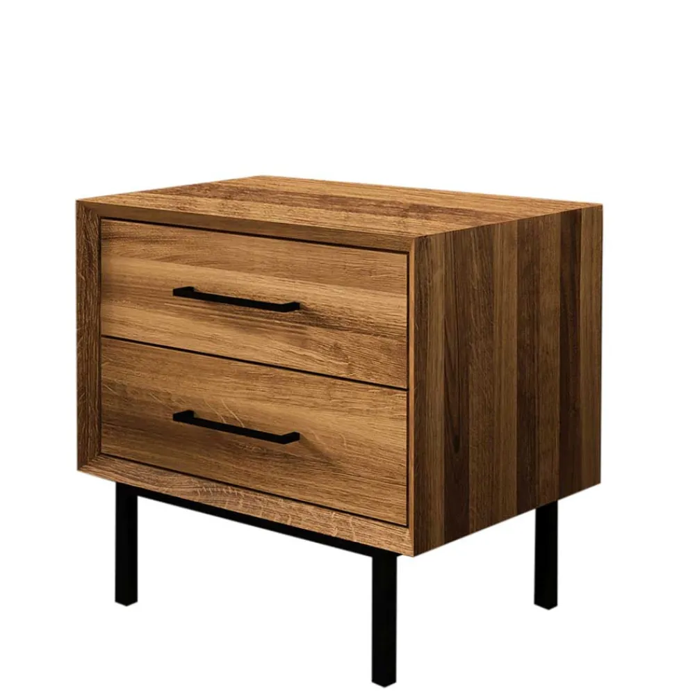 Wohnen Massivholz Nachtkommode mit zwei Schubladen - Kerfa