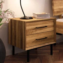 Wohnen Massivholz Nachtkommode mit zwei Schubladen - Kerfa