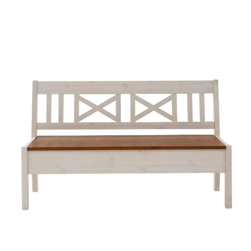 Wohnen Massivholz Sitzbank Barlad in Weiß Braun